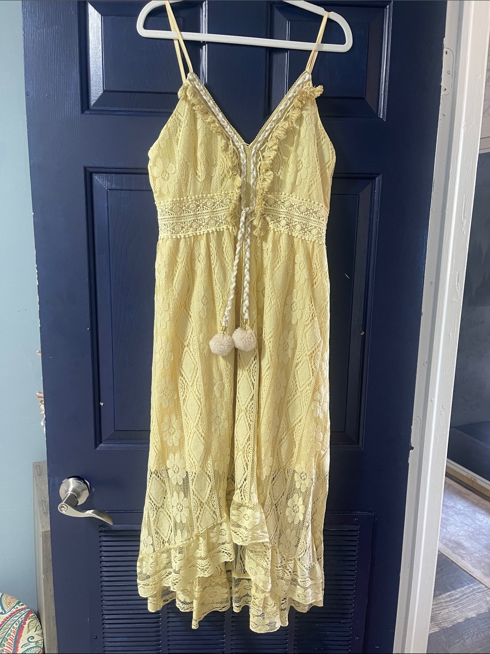 Yellow Lace Maxi Dress with Tassel Tie